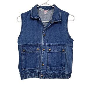 Vtg K.I.D.O by Steven Burry Vest Y2K 80s-90s Medium Wash Retro Elastic Hem L